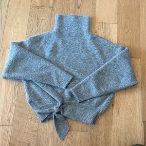 Wilfred Heather Gray Turtleneck Sweater with Front Tie